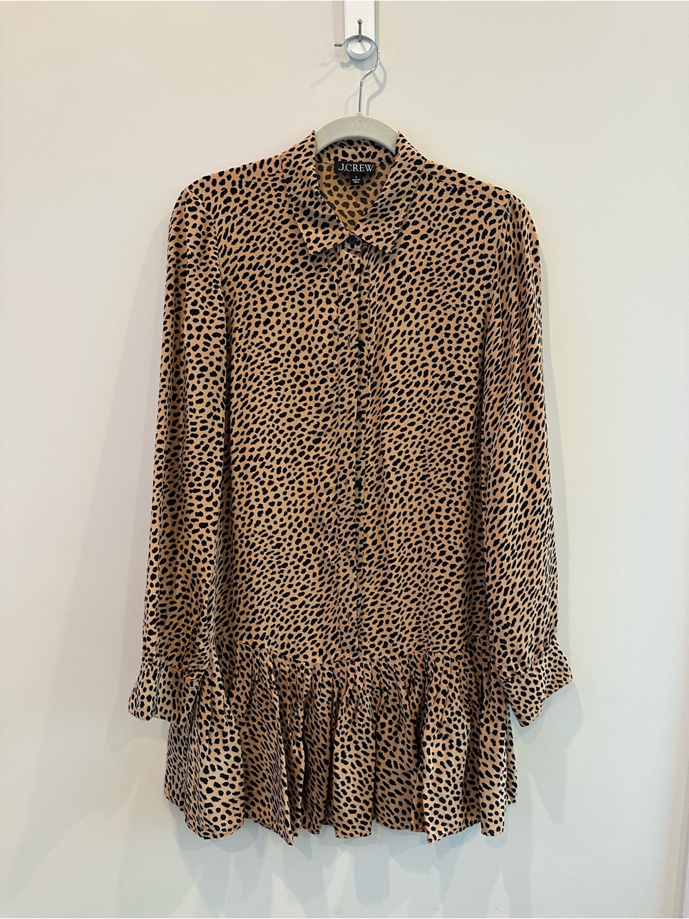 J. Crew Tan and Black Leopard-Print Long Sleeve Dress